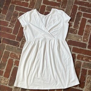 Garnet Hill Faux Wrap White Short Sleeve T-shirt Dress